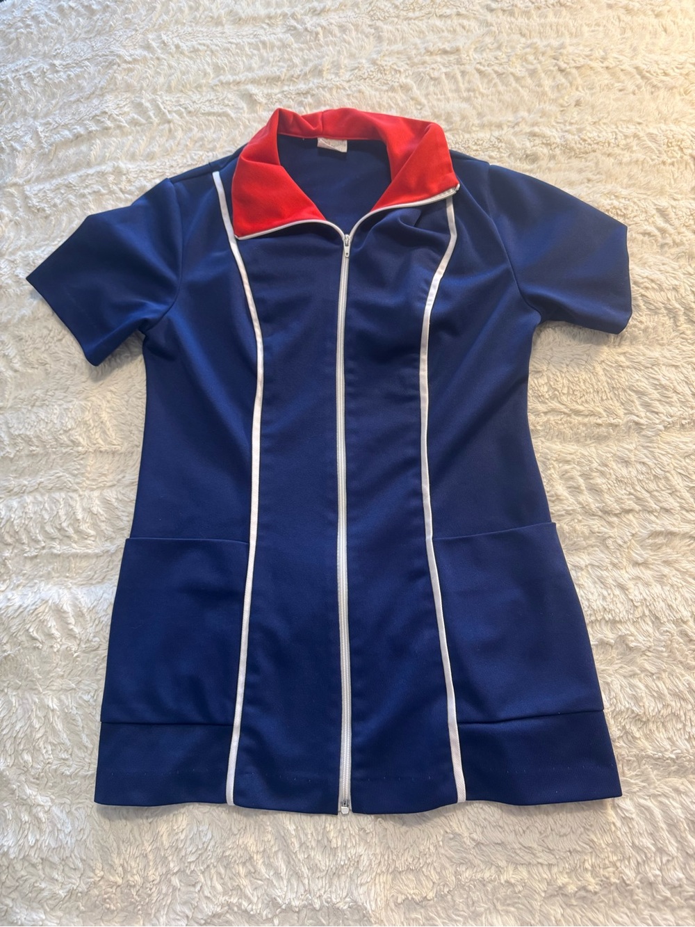 VTG 70s Imperial Zip Front Mini Dress Mod Colorblock Made USA Small